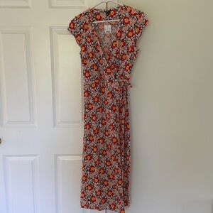 J.Crew Bright Floral Wrap Dress with Cap Sleeves XS